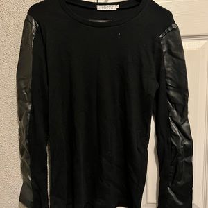 Black long leather sleeve sweater
